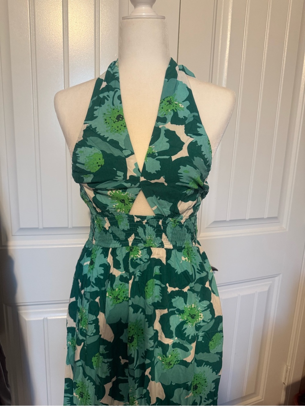 Zesica Green Floral Halter Maxi Dress